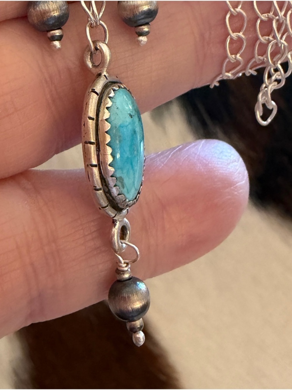 ❤️ Sierra Bella Turquoise 20” Sterling ADJ Necklace 5mm Desert Pearl Dangles 10G - Picture 8 of 12